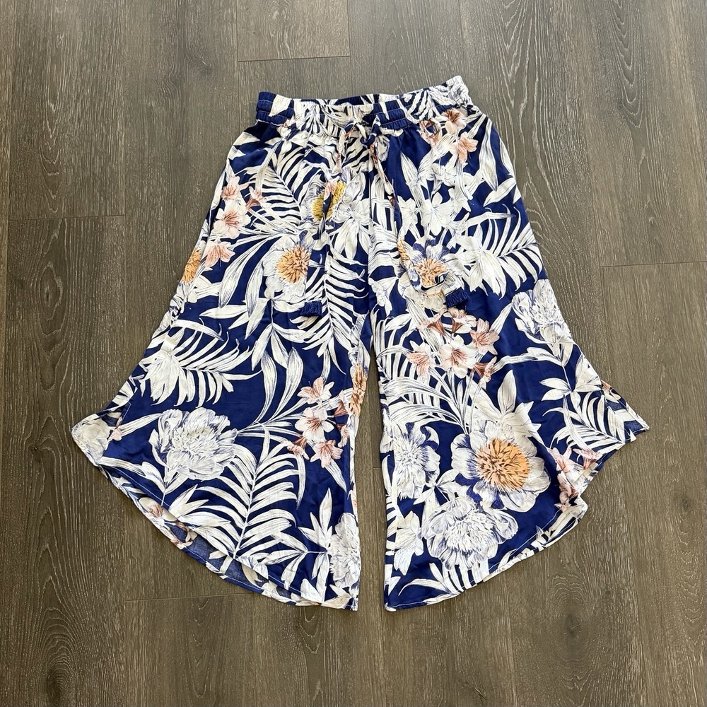 Anthropologie E By Eloise Kalalau Cropped Wide Leg Sleep Pants Medium Tropical